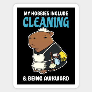 My hobbies include Cleaning and being awkward cartoon Capybara Sticker